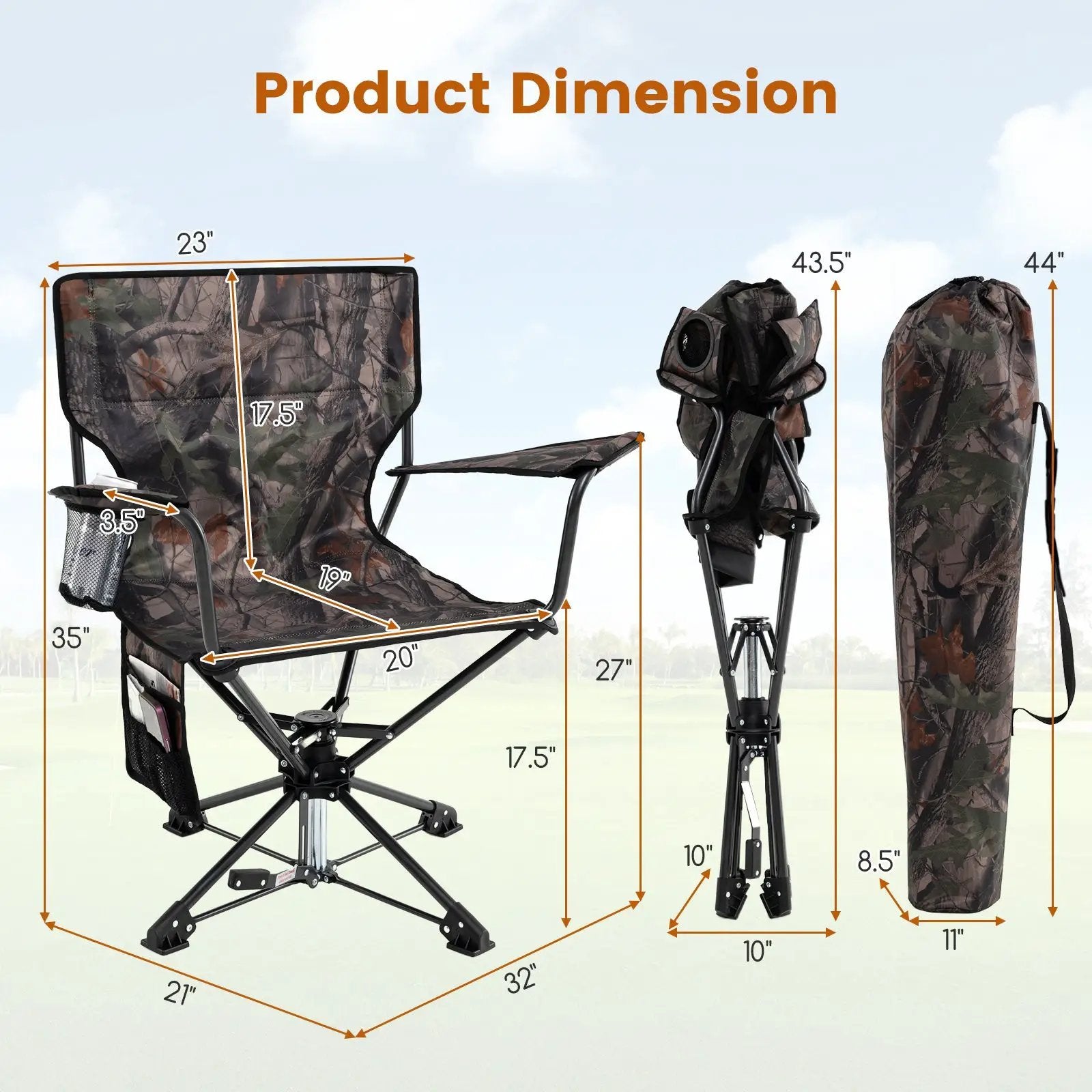 360¬∞ Swivel Hunting Chair Portable Foldable Hunting Chair Set of 2-Camo by DirectDeals