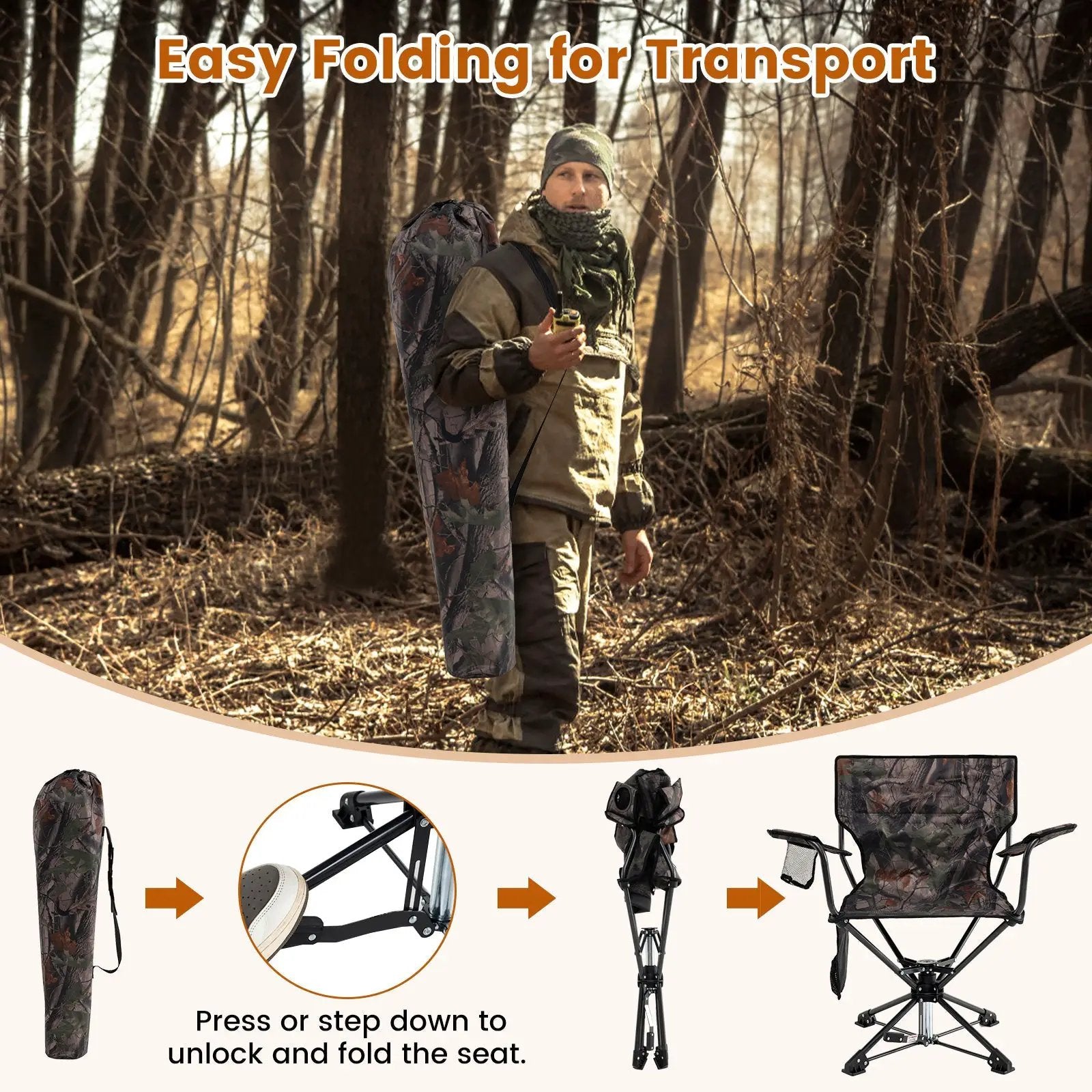 360¬∞ Swivel Hunting Chair Portable Foldable Hunting Chair Set of 2-Camo by DirectDeals