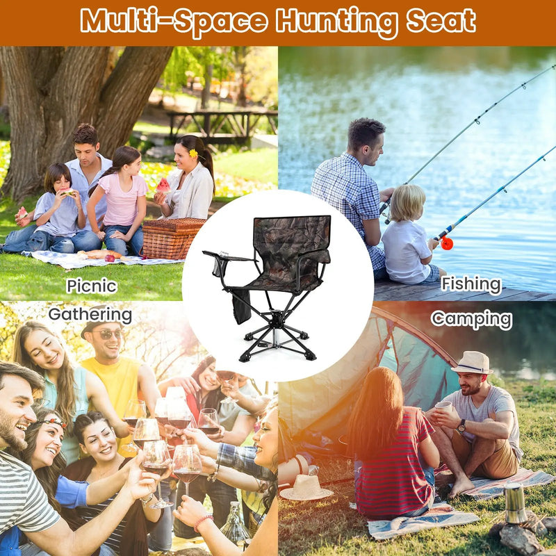 360¬∞ Swivel Hunting Chair Portable Foldable Hunting Chair Set of 2-Camo by DirectDeals