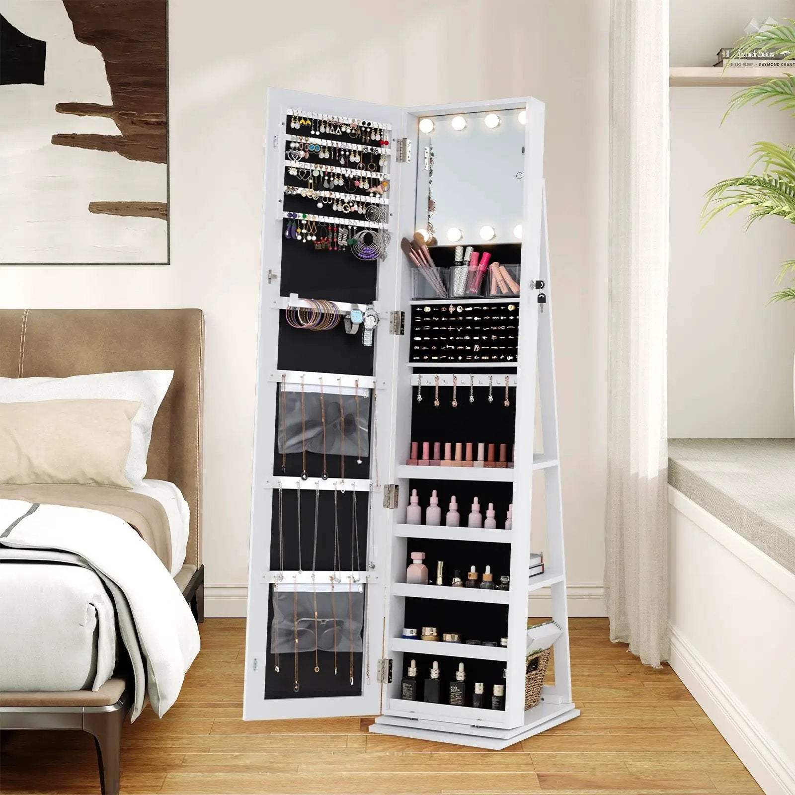 360¬∞ Swivel Jewelry Cabinet with Full Length Mirror by DirectDeals