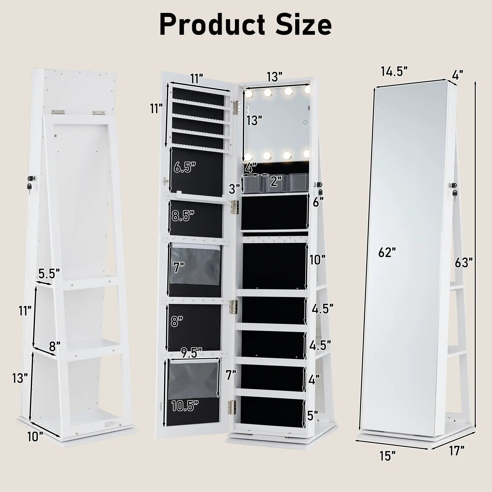 360¬∞ Swivel Jewelry Cabinet with Full Length Mirror by DirectDeals