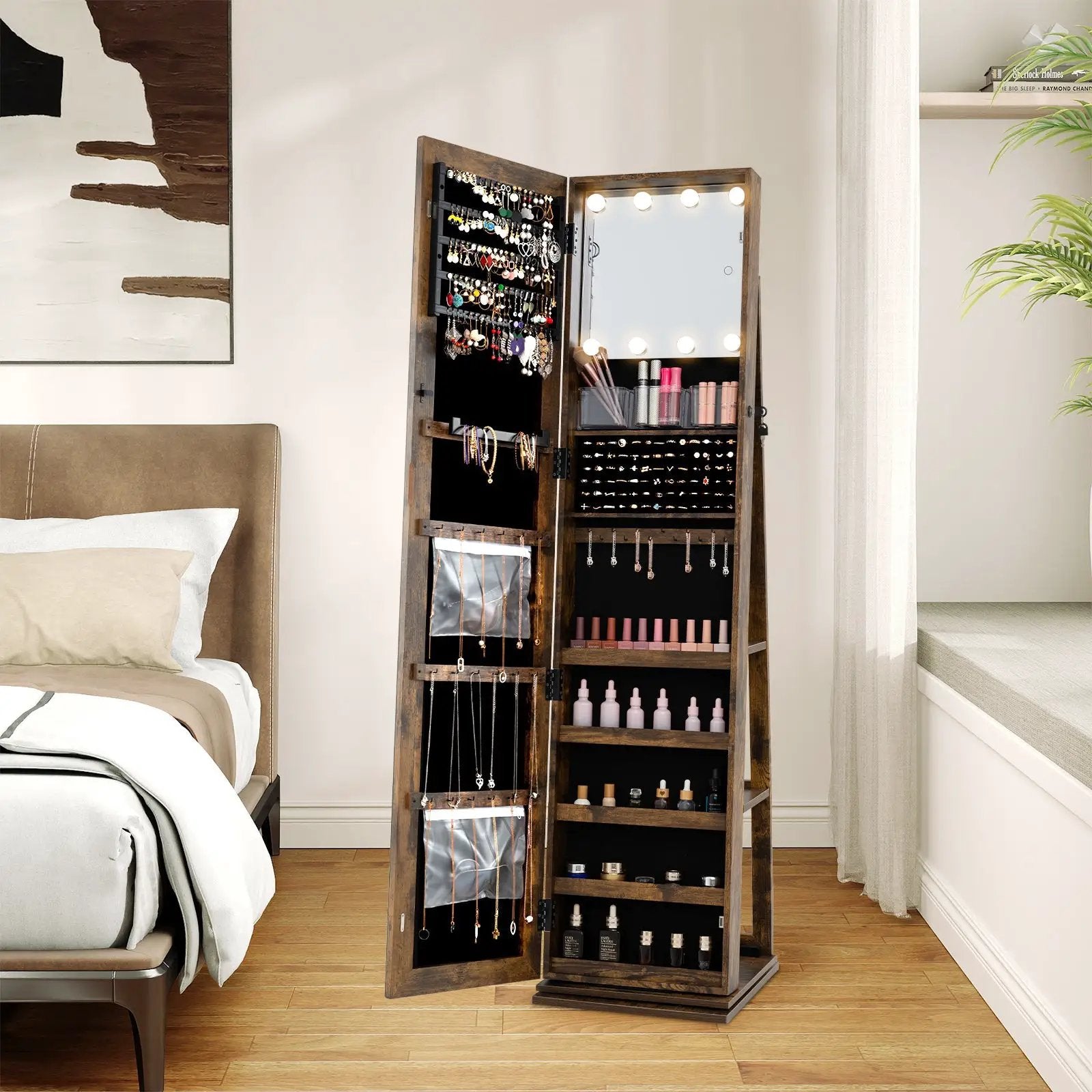 360¬∞ Swivel Jewelry Cabinet with Full Length Mirror by DirectDeals
