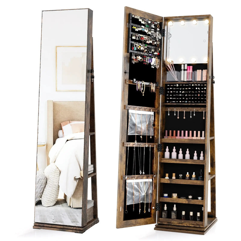 360¬∞ Swivel Jewelry Cabinet with Full Length Mirror by DirectDeals