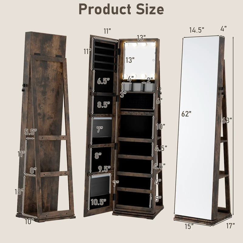 360¬∞ Swivel Jewelry Cabinet with Full Length Mirror by DirectDeals