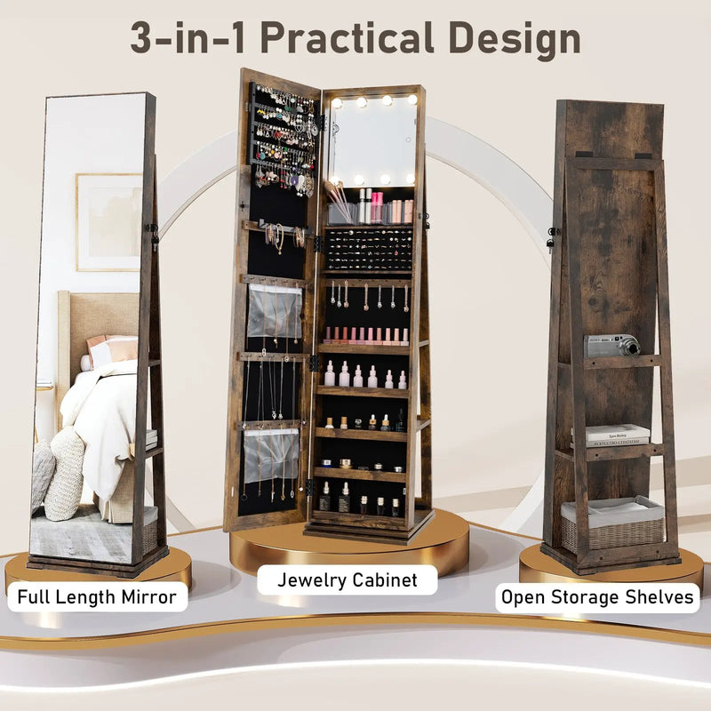 360¬∞ Swivel Jewelry Cabinet with Full Length Mirror by DirectDeals