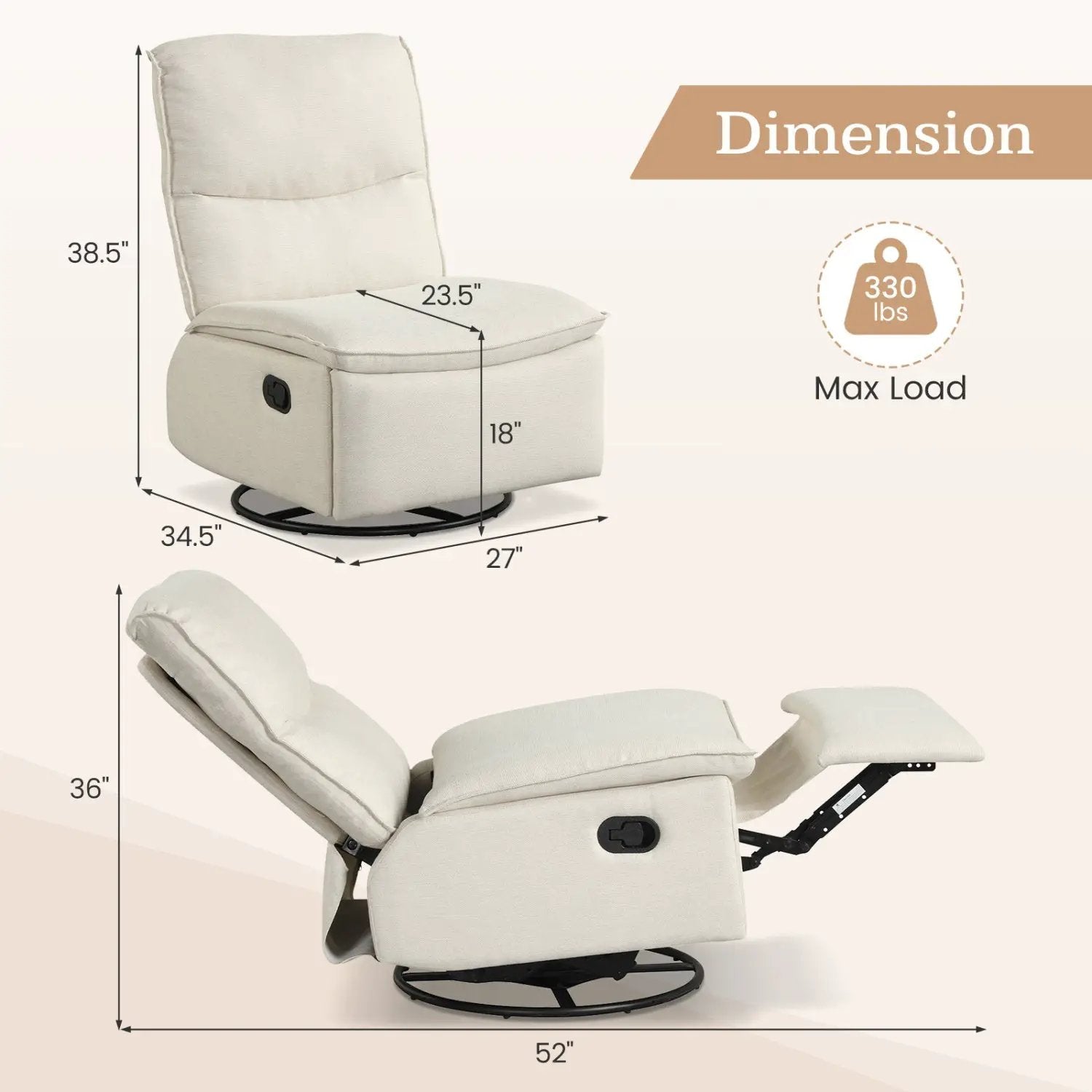 360° Swivel Rocking Chair with Cushioned Back for Living Room by DirectDeals