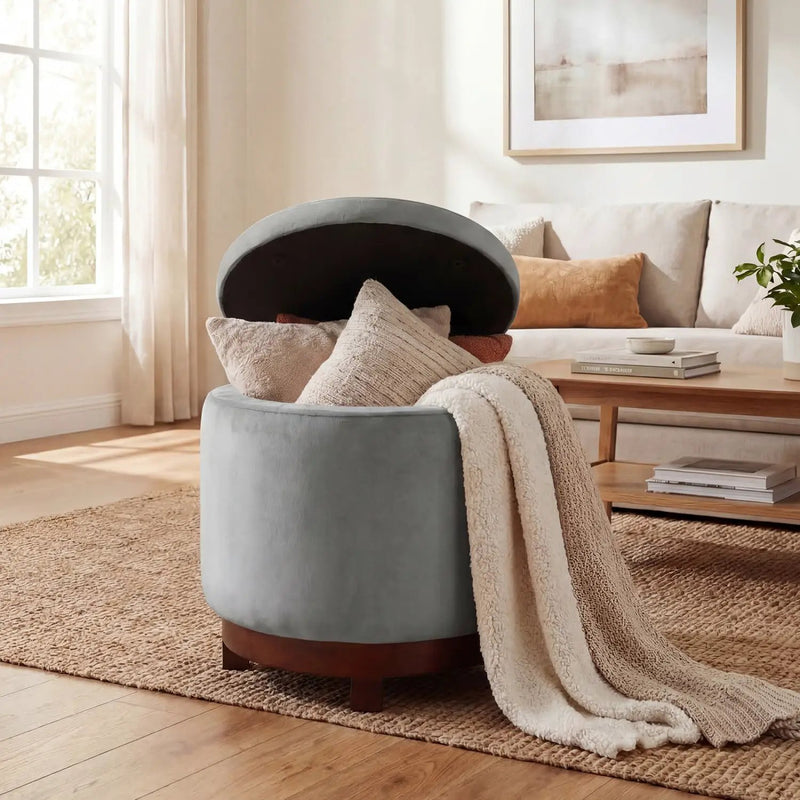 360° Swivel Velvet Foot Rest with Hidden Storage for Living Room by DirectDeals