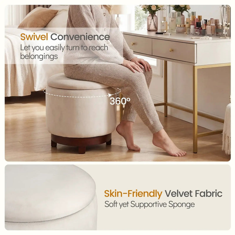 360° Swivel Velvet Foot Rest with Hidden Storage for Living Room by DirectDeals