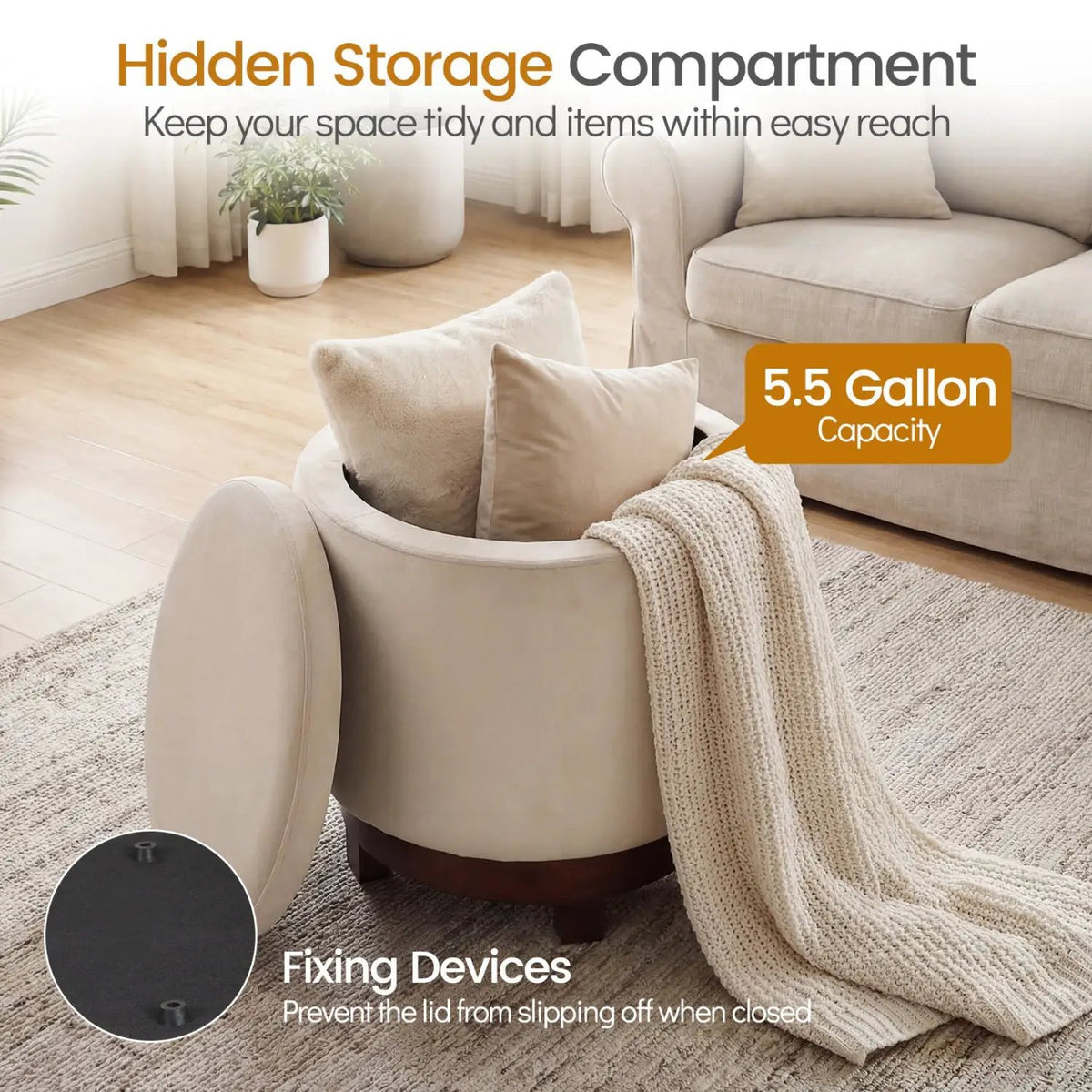 360° Swivel Velvet Foot Rest with Hidden Storage for Living Room by DirectDeals