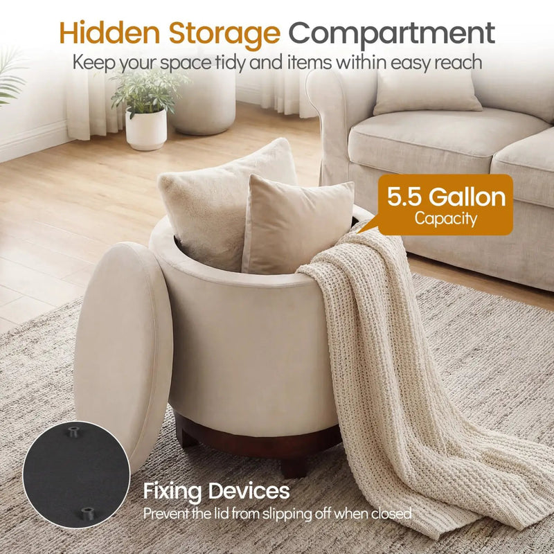 360° Swivel Velvet Foot Rest with Hidden Storage for Living Room by DirectDeals