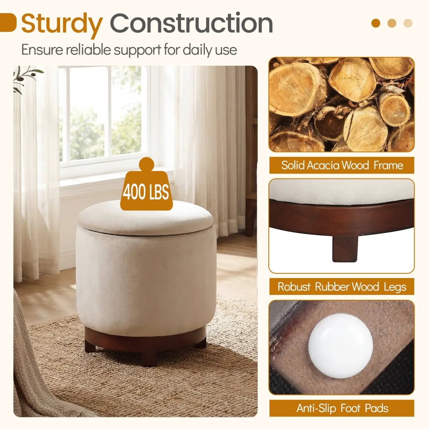 360° Swivel Velvet Foot Rest with Hidden Storage for Living Room by DirectDeals