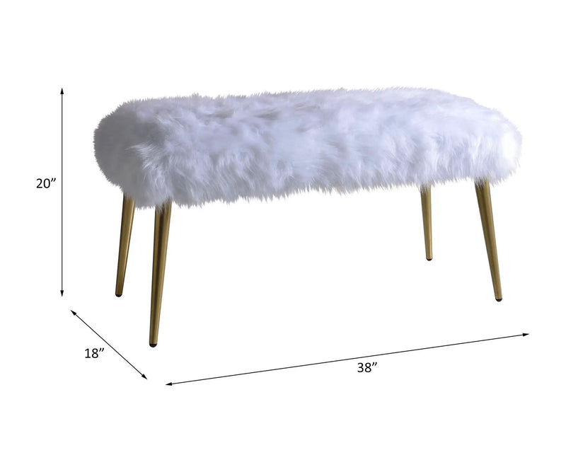 Bagley II - 20" Bench - White Faux Fur & Gold by Unique Piece Furniture