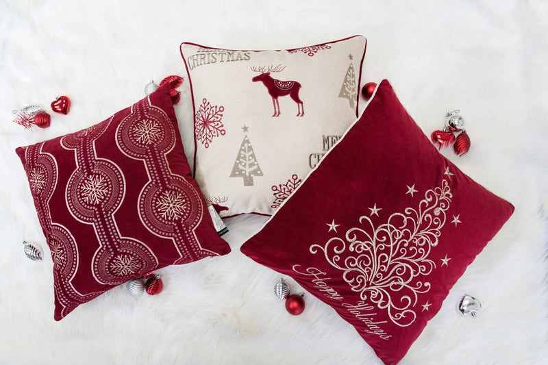 Happy Holidays Embroidered Velvet Throw Pillow by HouseOfZazla