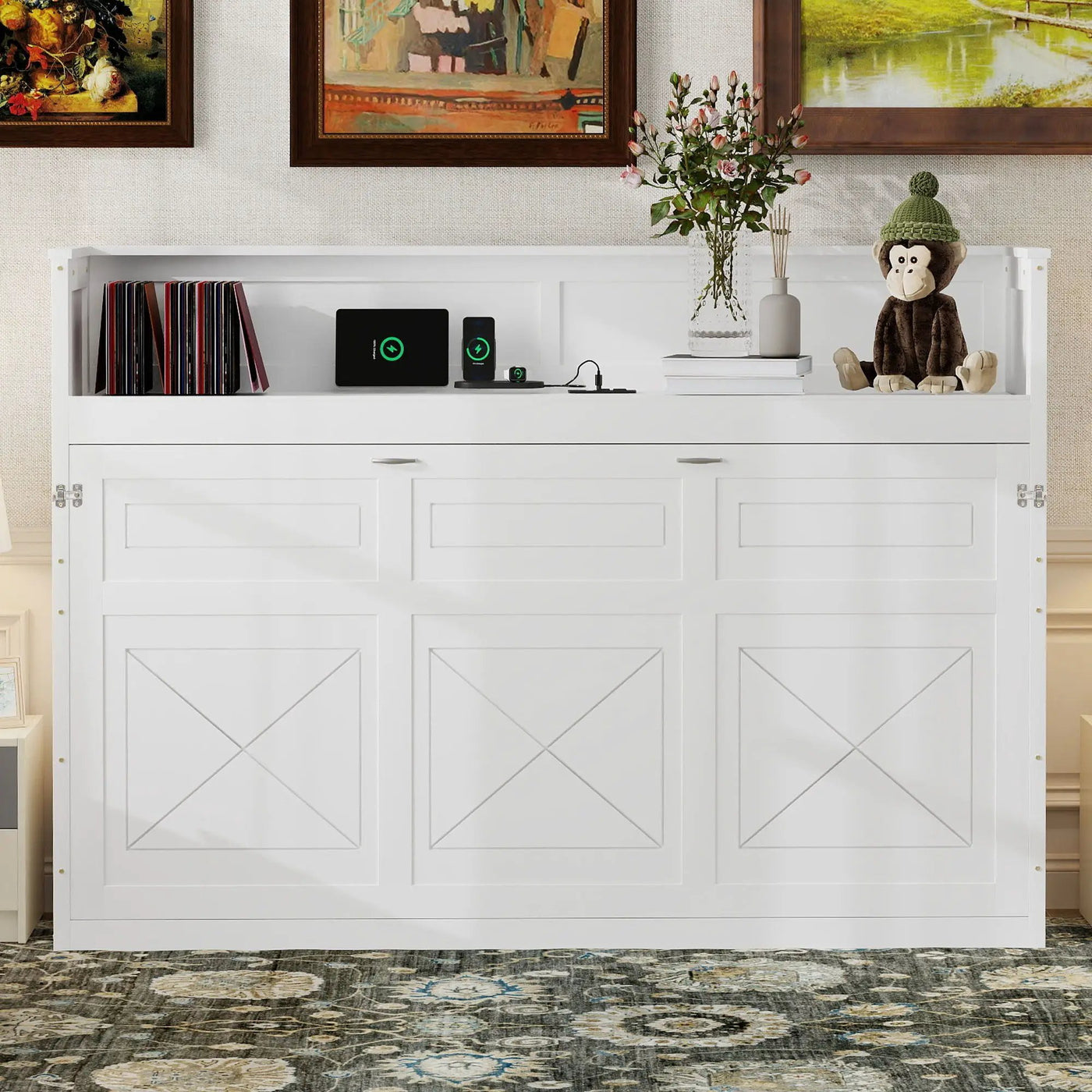 Murphy Bed With Desk, LED Light And USB Charging Station by HouseOfZazla