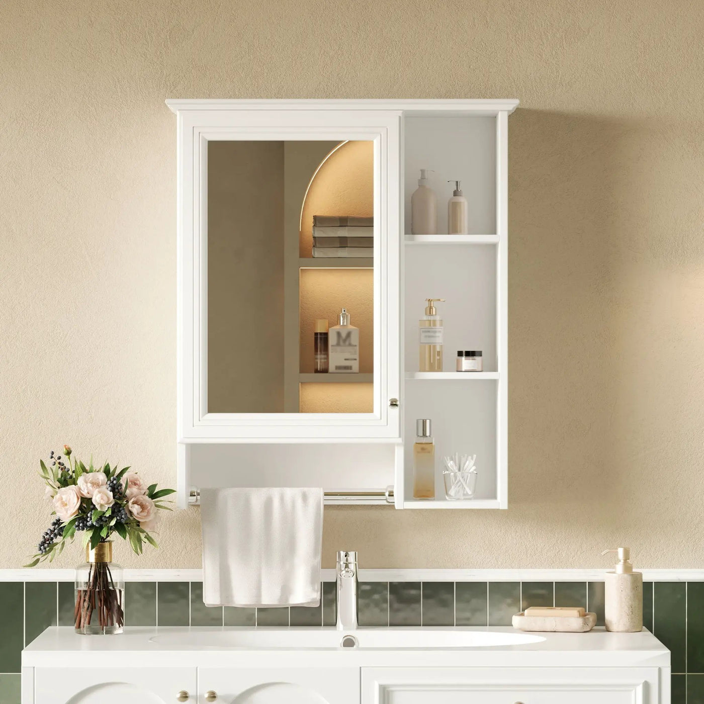 Modern 3 In 1 Bathroom Mirror Cabinet With Adjustable Shelf & Towel Bar by Unique Piece Furniture