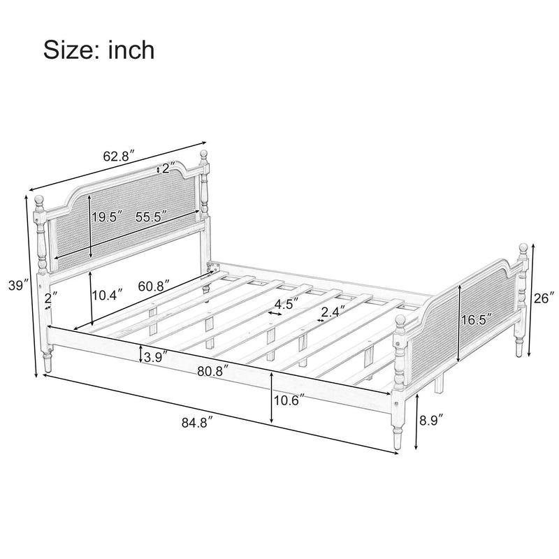 Traditional Style Rattan Bed Frame, No Box Spring Needed by Unique Piece Furniture