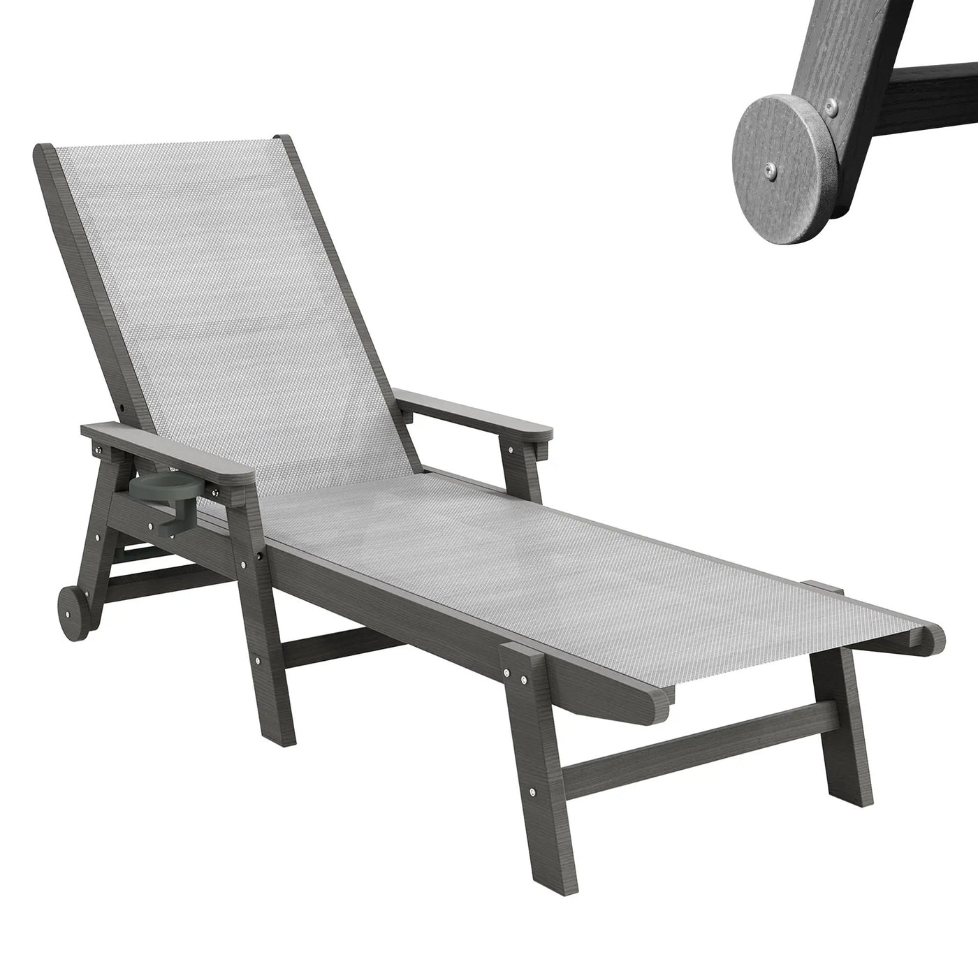 Lounge Chair Outdoor, HDPE Chaise Lounge with Wheels and 5-Position Recliner by HouseOfZazla