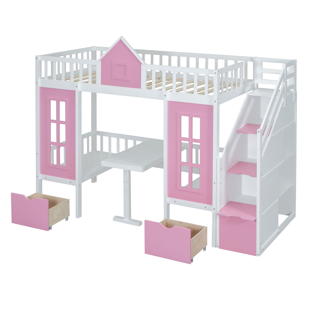 Twin Over Twin Bunk Bed with Convertible Desk - Pink or White, photo 5 of 8