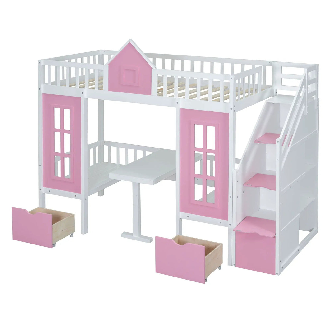 Twin Over Twin Bunk Bed With Changeable Table, Bunk Bed Turn Into Upper Bed And Down Desk by HouseOfZazla