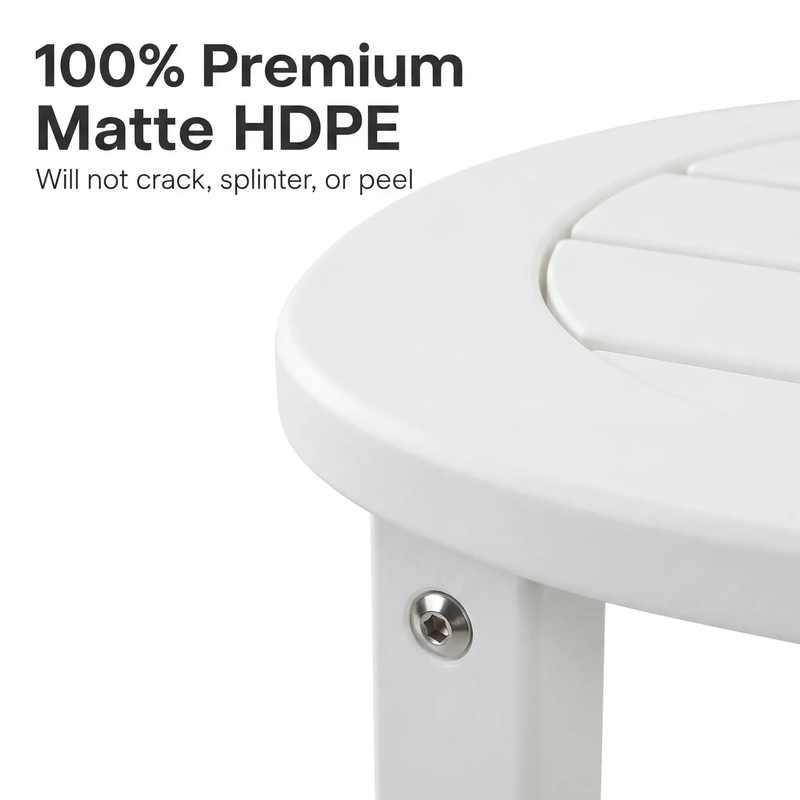 White HDPE Outdoor Side Table, 16 in. Round All-Weather Patio End Table by HouseOfZazla