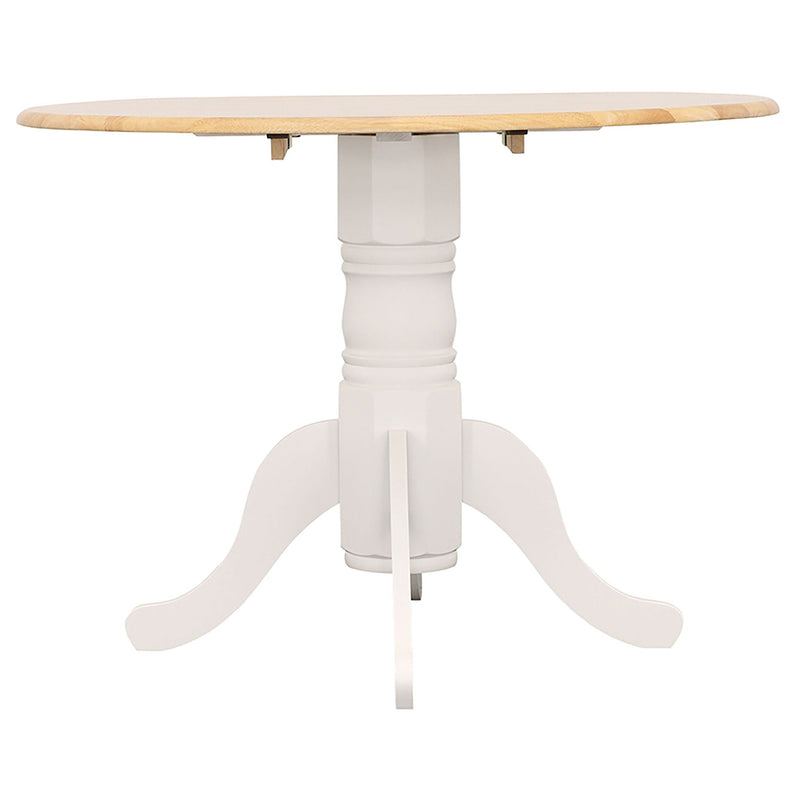 Round Dining Table With Drop Leaf Pedestal Base, Expandable Top - Natural