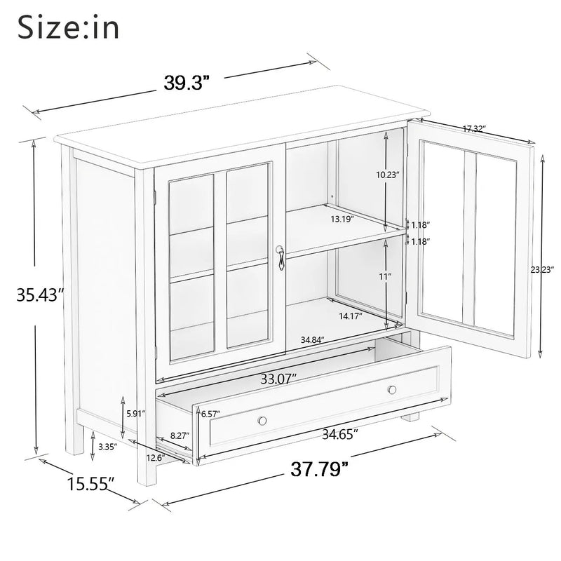 Buffet Storage Cabinet with Double Glass Doors and Unique Bell Handle by HouseOfZazla