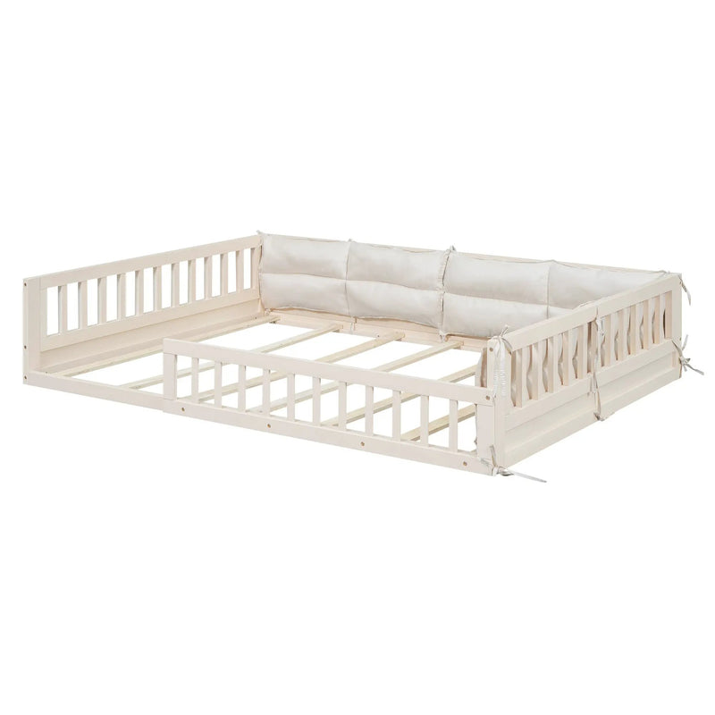 Wood Full Size Upholstered Platform Bed with Guardrail and Pillow by HouseOfZazla