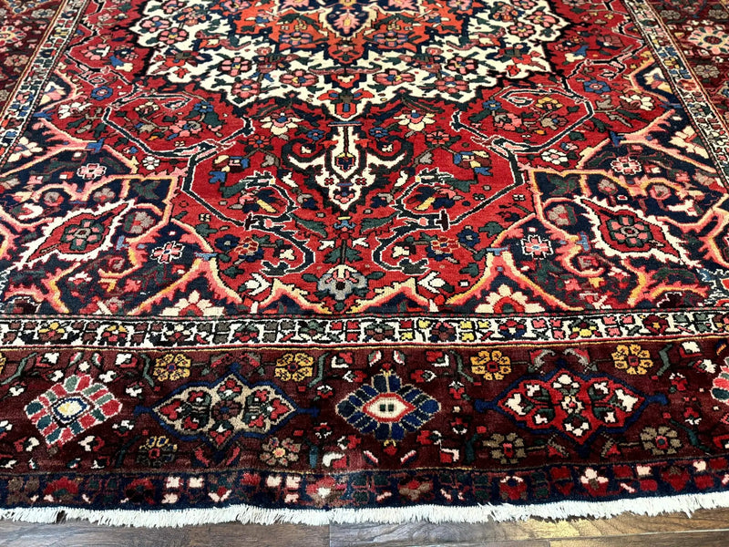 Rare Persian Bakhtiari Rug 10x13, Red, Semi Antique, Large Persian Carpet, Handmade by Jewel Rugs
