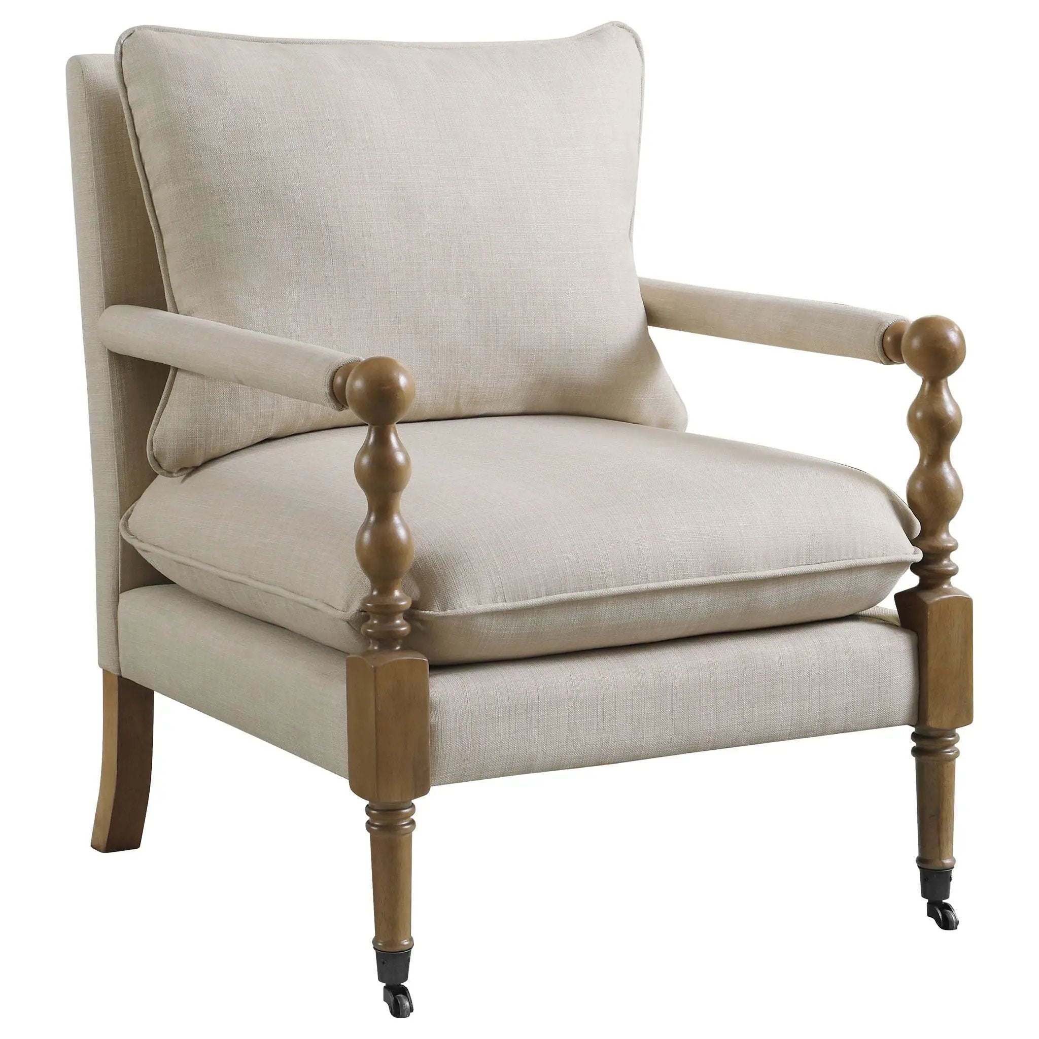 Dempsy Upholstered Accent Chair with Casters Beige by Unique Piece Furniture