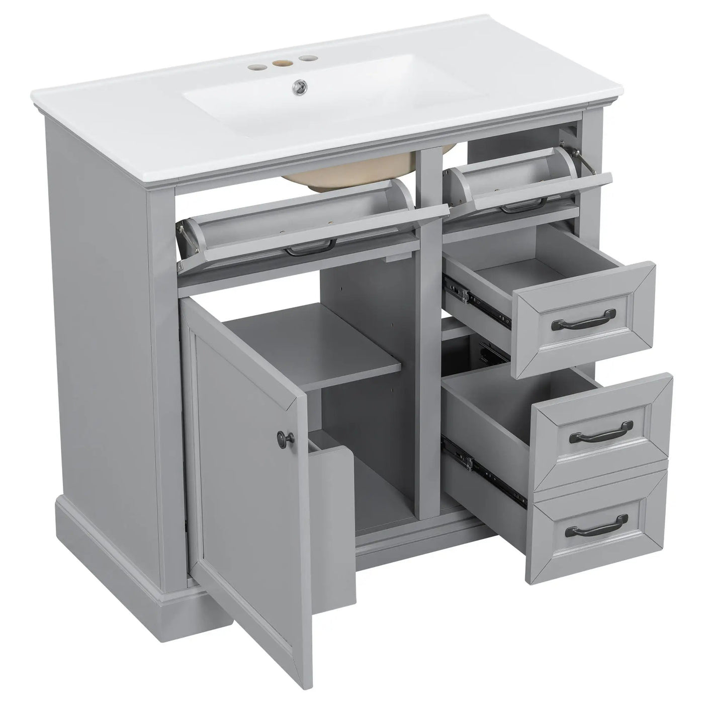 36" Bathroom Vanity With Sink, 2 Tip-Out Drawers, Soft Close Hinges by HouseOfZazla