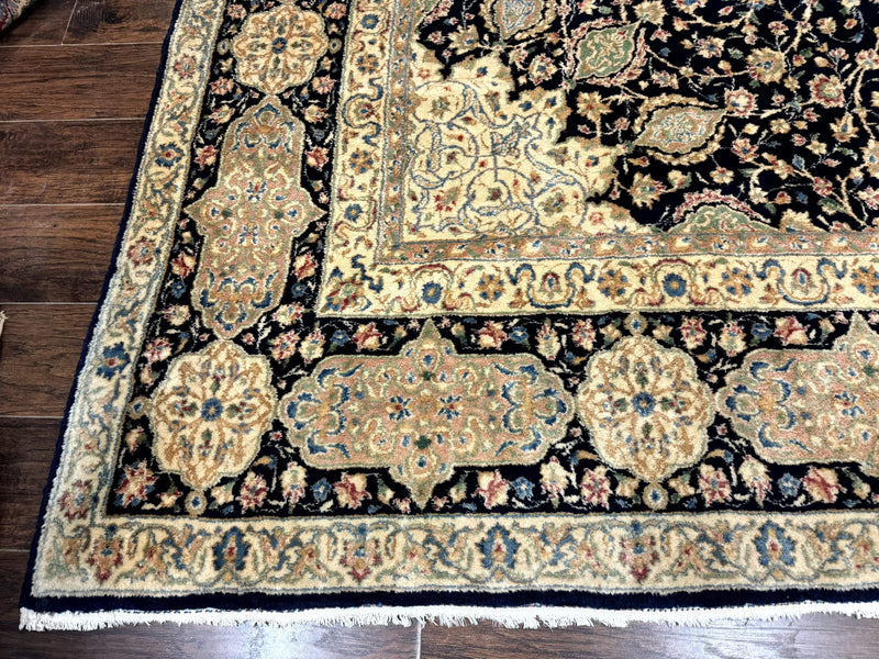 Large Persian Kerman Rug 10x14, Navy Blue and Beige, Floral Medallion, Traditional Elegant Persian Carpet, Signed by Masterweaver by Jewel Rugs