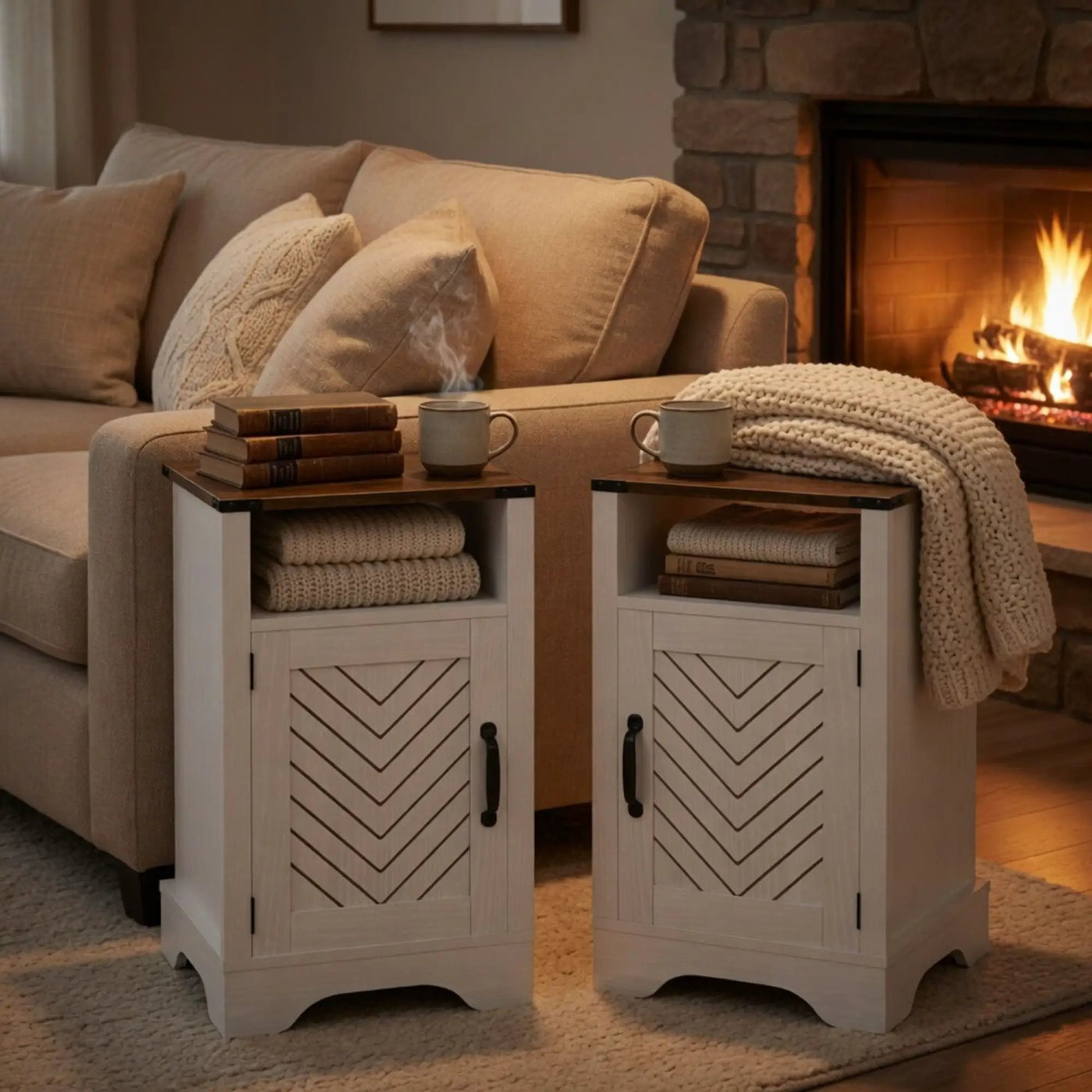 Farmhouse Nightstand With Charging Station & Storage by HouseOfZazla