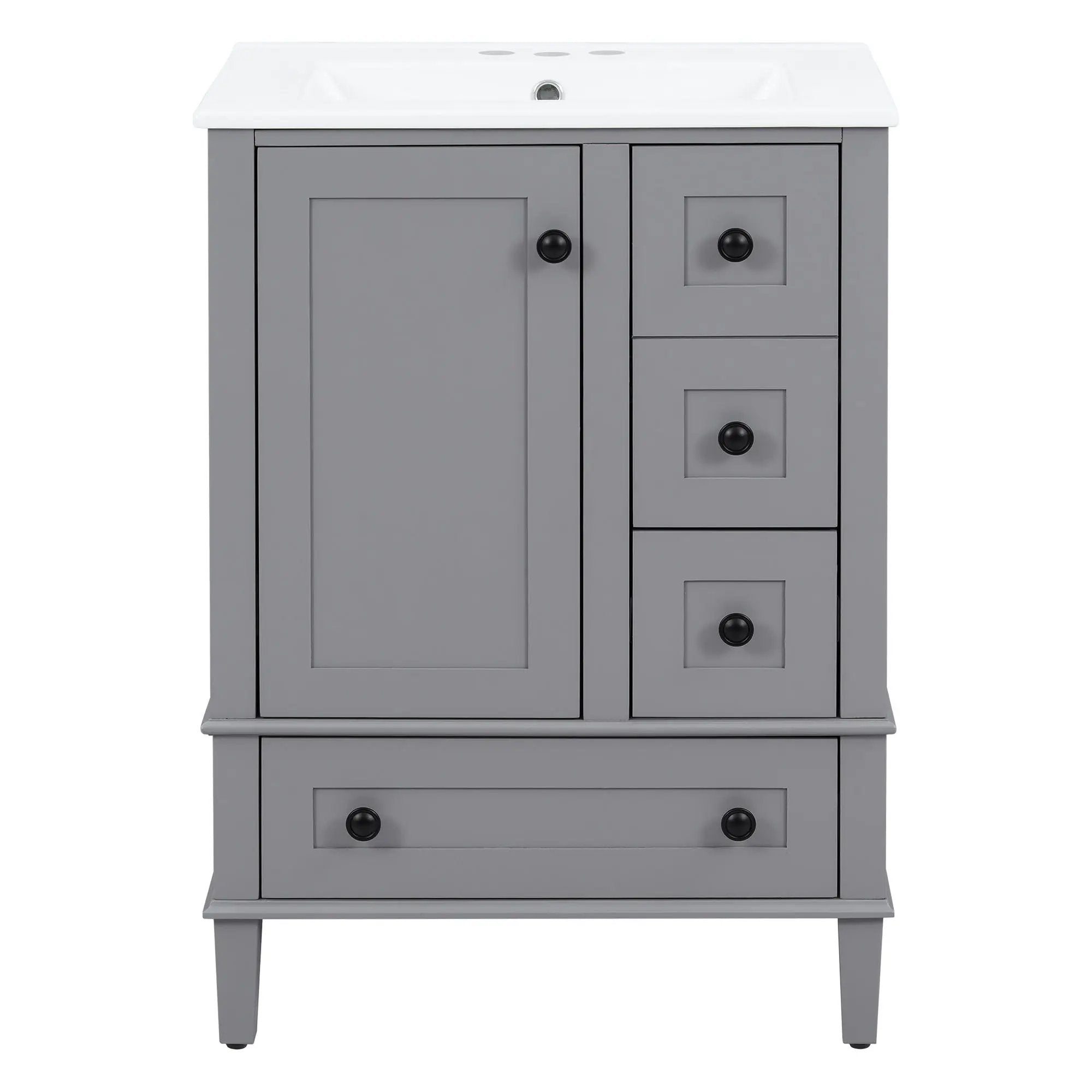 Bathroom Vanity With Integrated Basin, Soft Close Drawers, Door Mounted Double Layer Shelf by Unique Piece Furniture
