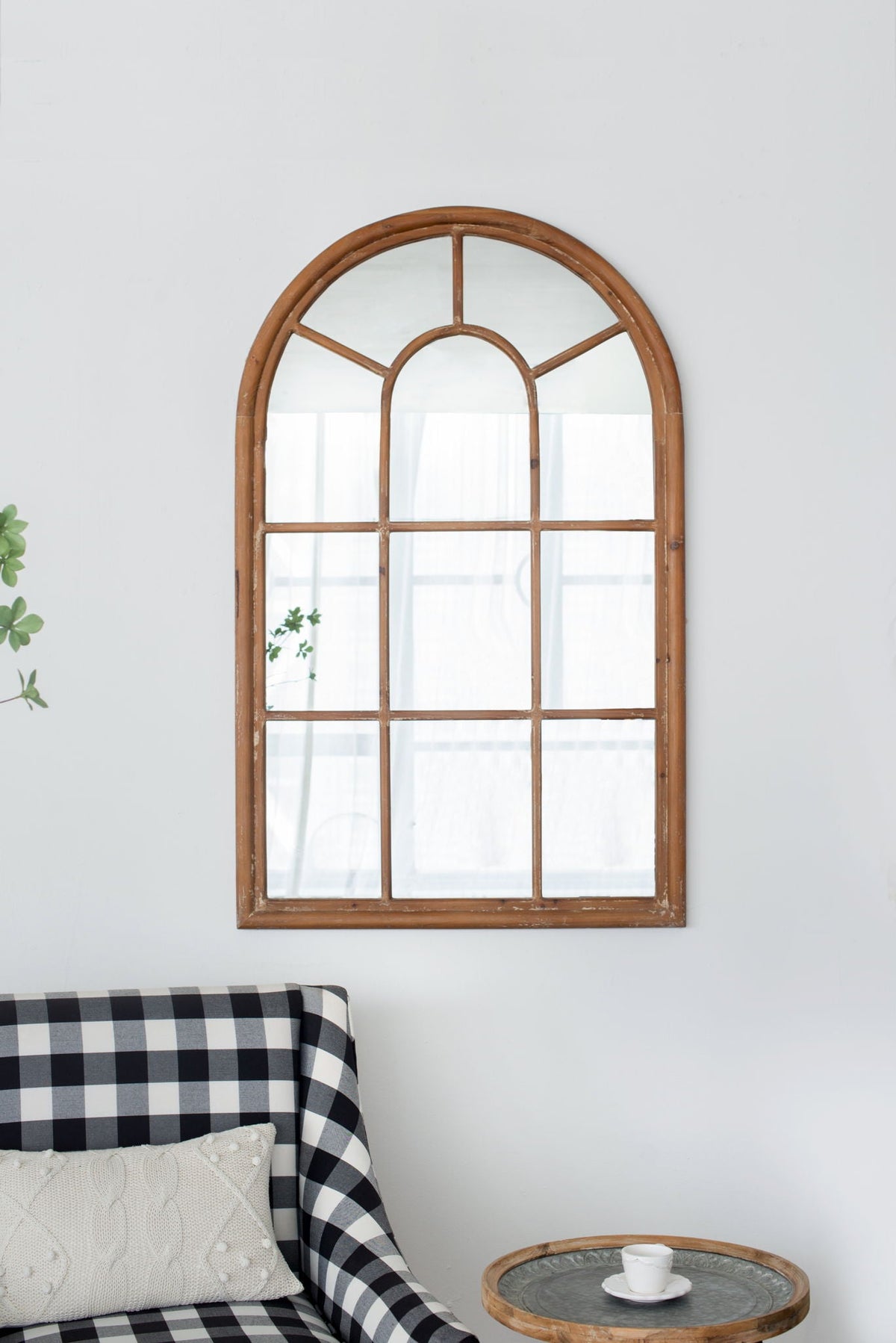 Large Arched Accent Mirror with Solid Fir Wood Frame - Brown
