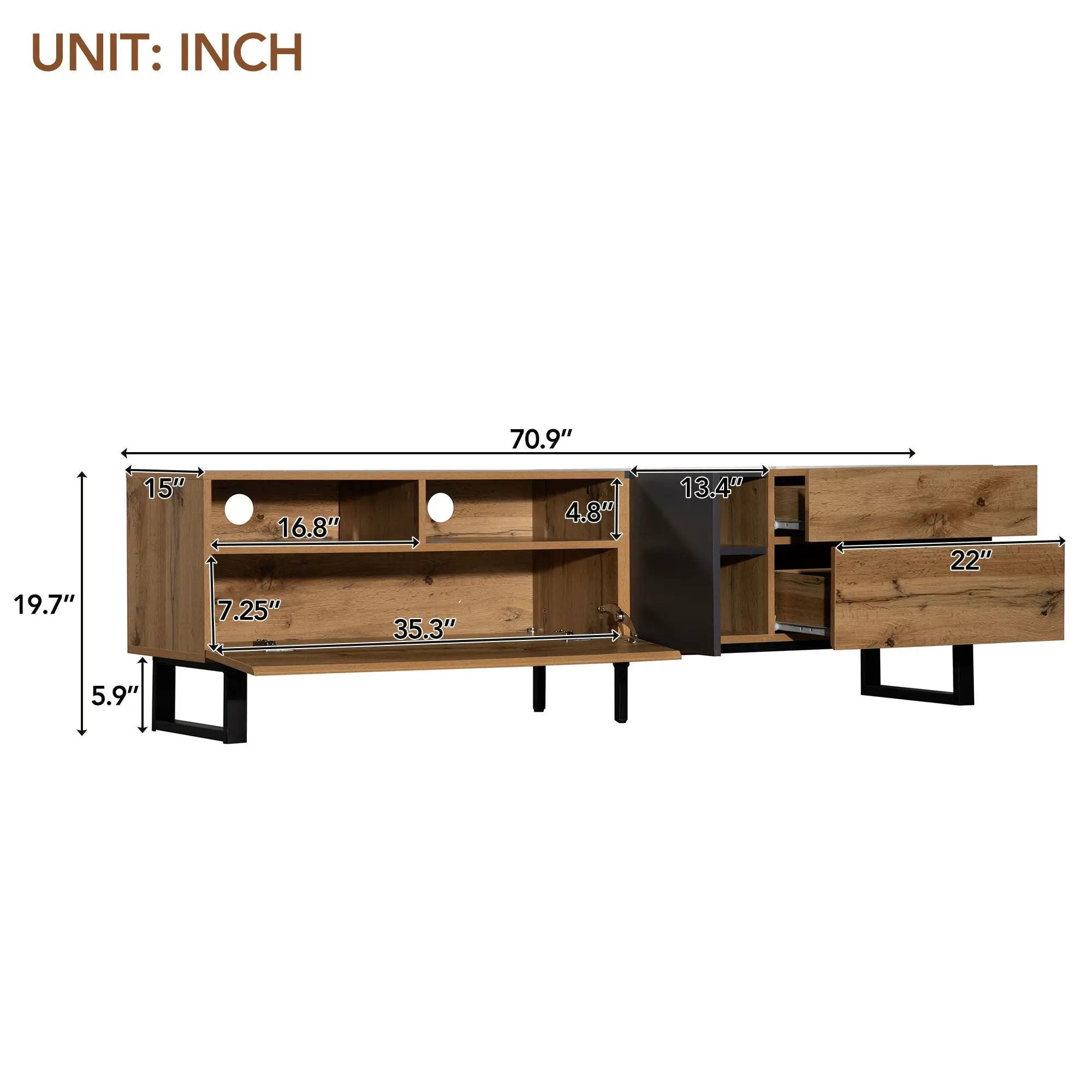 TV Stand For 80'' TV With Double Storage Space, Media Console Table With Drop Down Door by Unique Piece Furniture