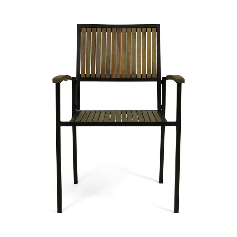 Vermilion Outdoor Dining Chair With Vertical Slat And Wooden Arm by HouseOfZazla