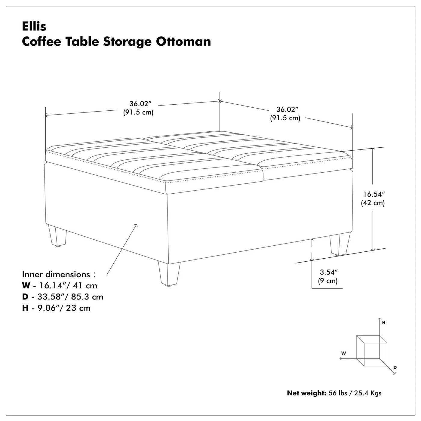 Ellis - Coffee Table Storage Ottoman Contemporary Design by HouseOfZazla