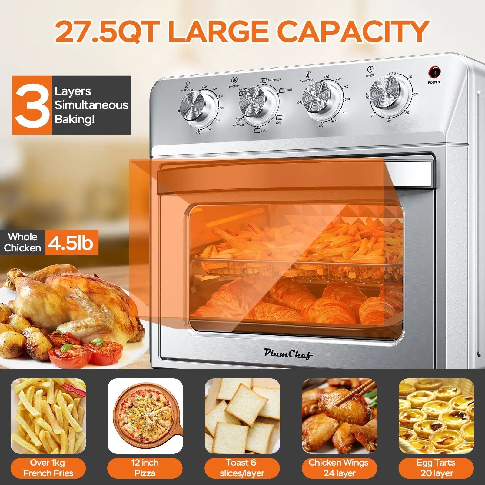 Plum Chef Air Fryer Oven 27.5QT, 6-in-1 Countertop Oven by HouseOfZazla