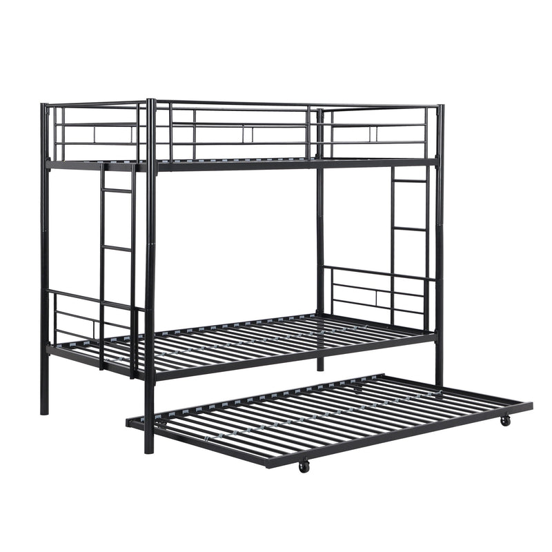 Twin Over Twin Metal Bunk Bed with Trundle - Black
