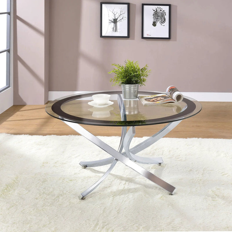 Brooke Round Glass Top Coffee Table Metal Base Chrome by Unique Piece Furniture
