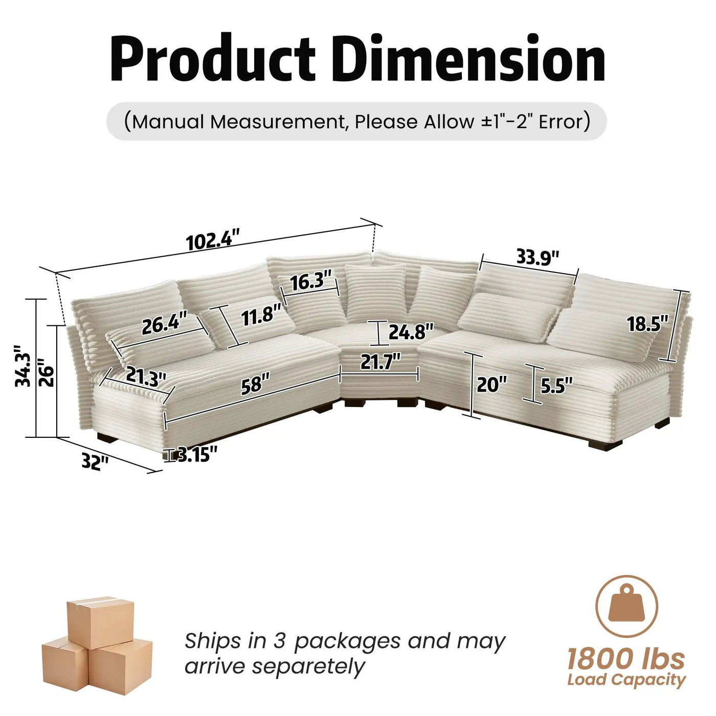 5 Seater L Shaped Sectional Sofa With Curved Corner, 7 Pillows by HouseOfZazla