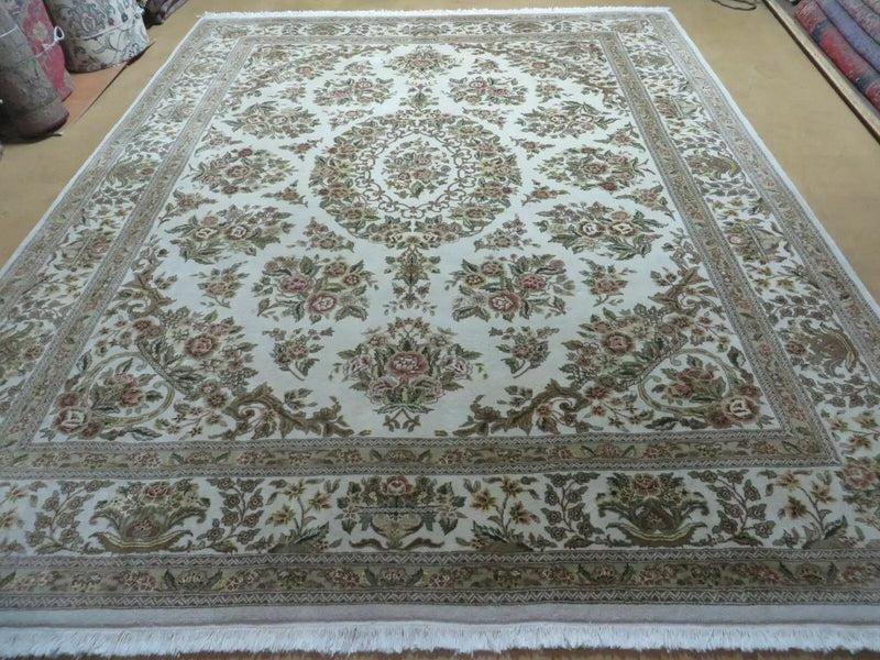 8' X 10' Handmade Chinese Floral Oriental Wool Silk Accent Rug Ivory Organic by Jewel Rugs