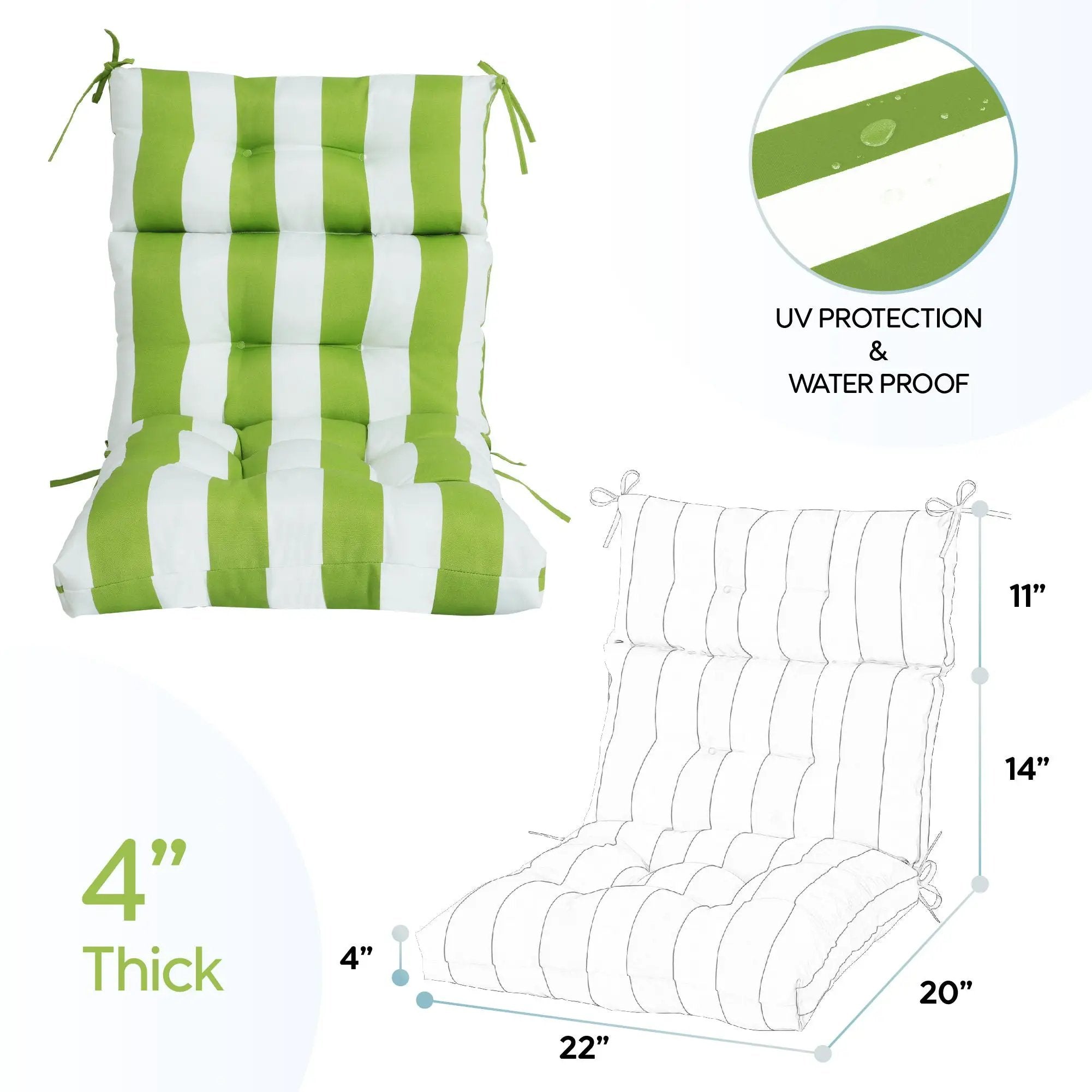 2 Piece High Back Patio Chair Cushion Set, Tufted Adirondack And Rocking Chair Cushions by HouseOfZazla