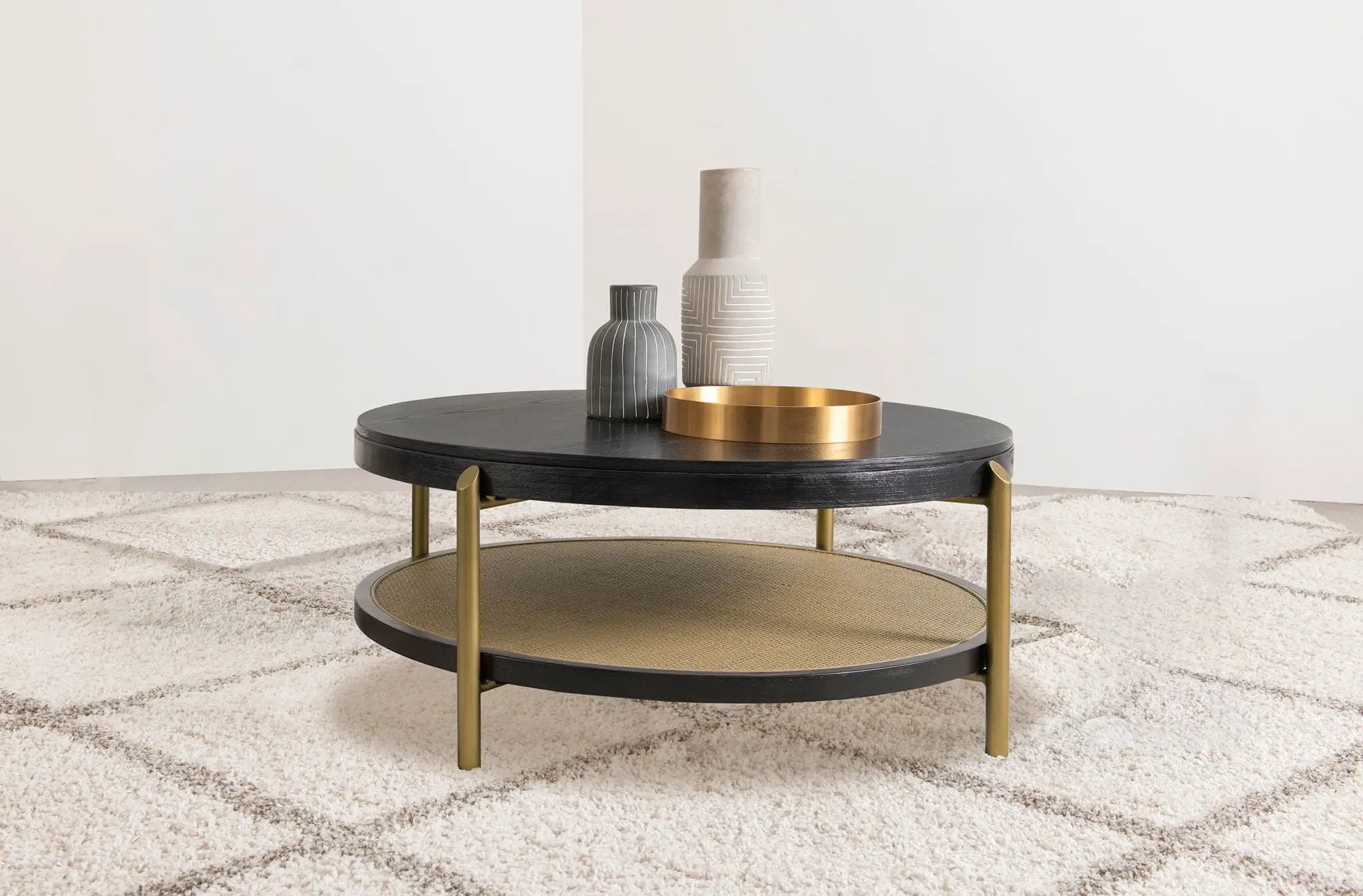 Arini Round Coffee Table With Storage Shelf Black by Unique Piece Furniture