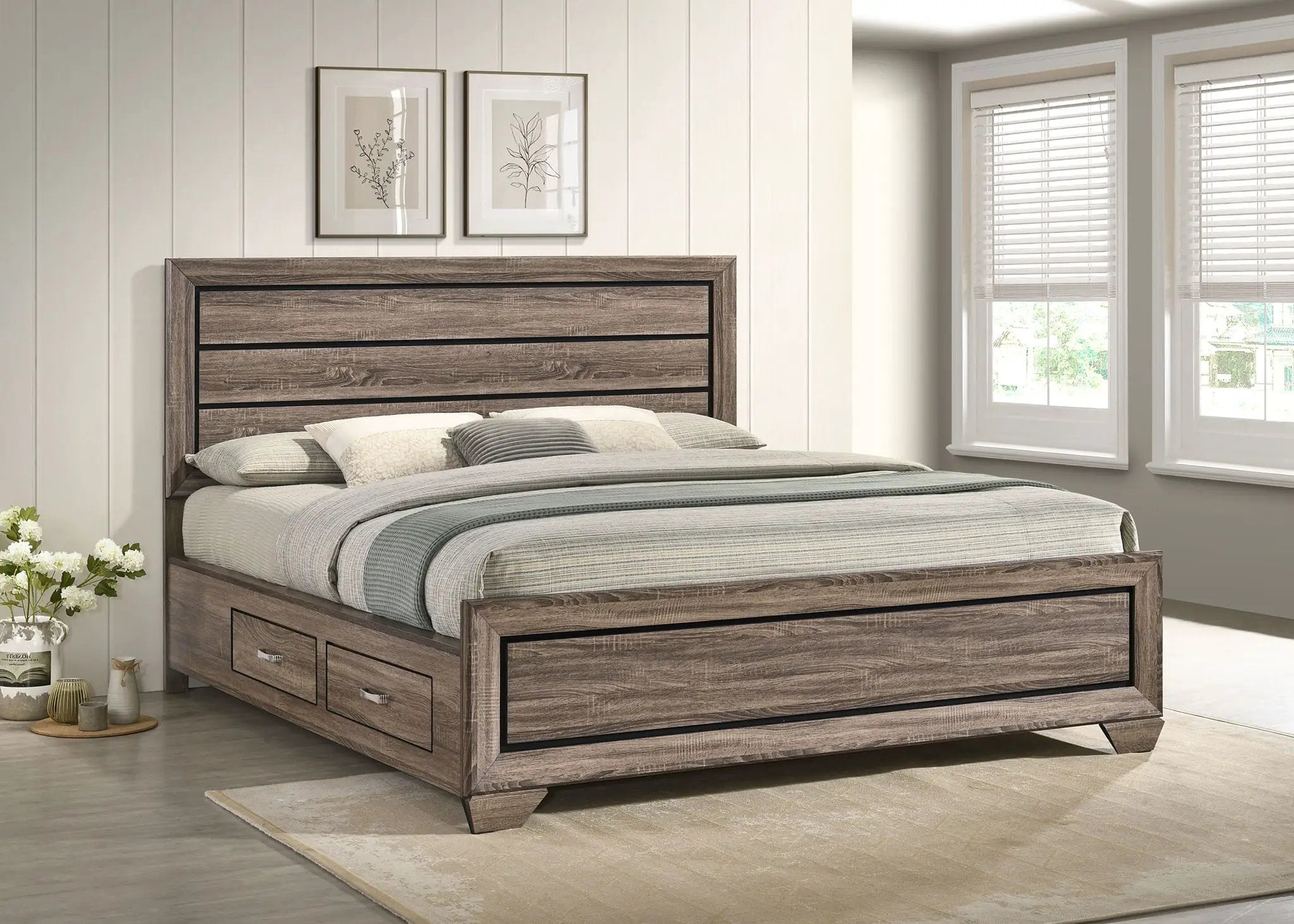 Kauffman Wood California King Storage Panel Bed Washed Taupe by Unique Piece Furniture