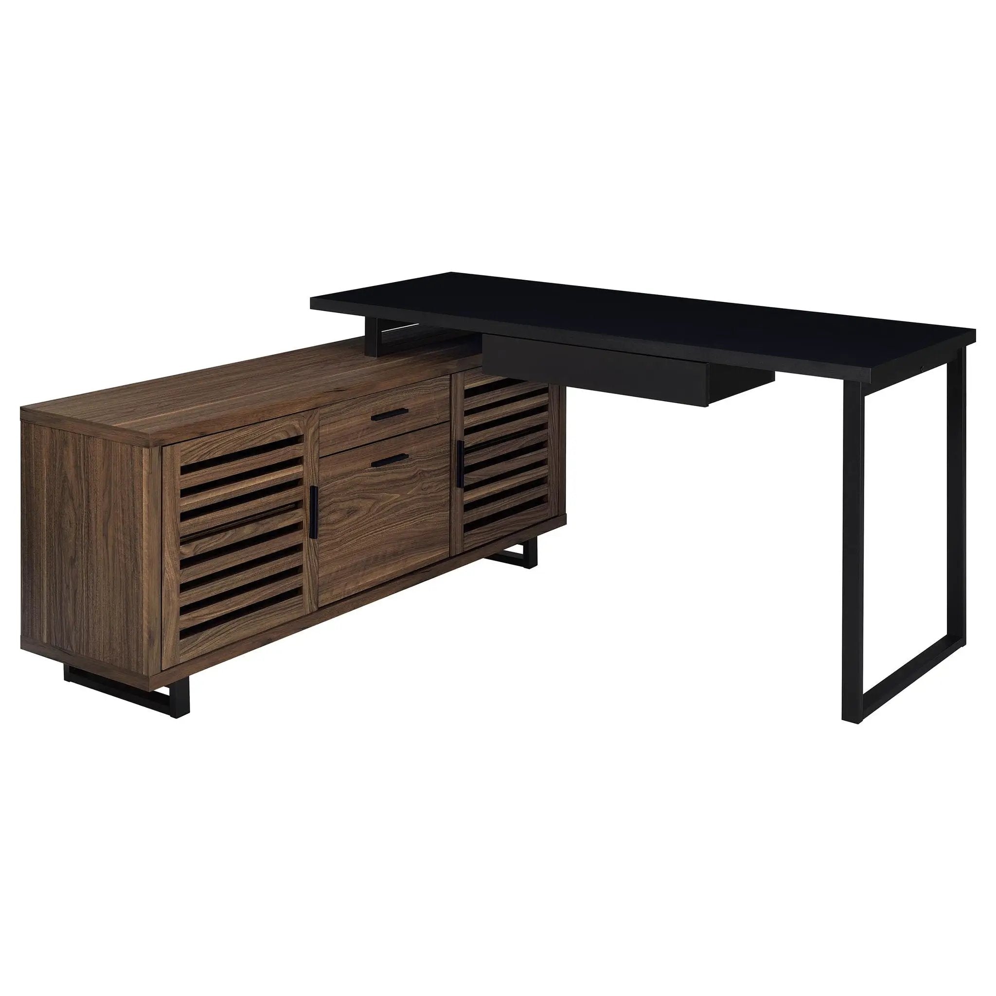 Maddox 60-inch L-Shape Office Computer Desk Black and Walnut by Unique Piece Furniture