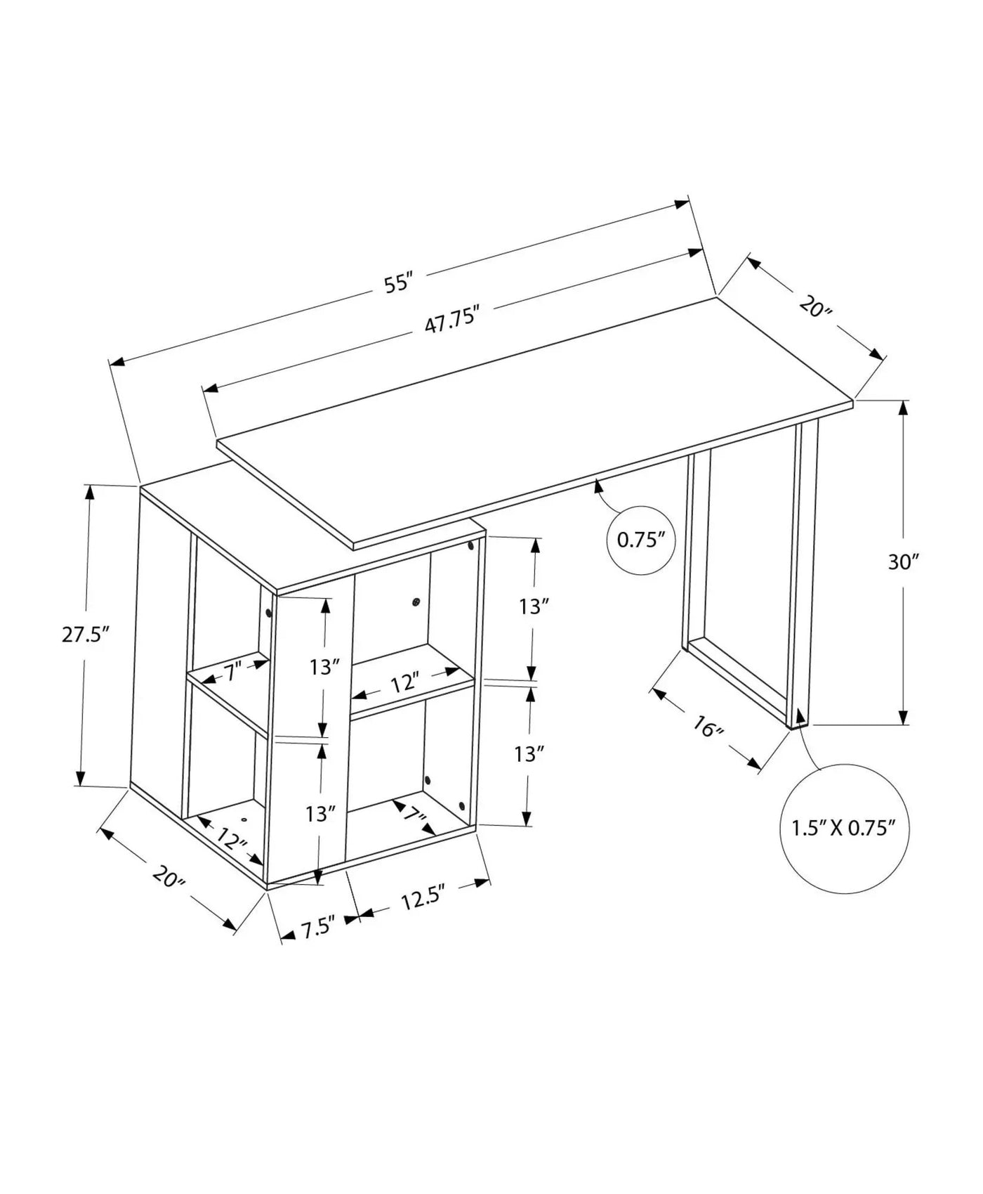Computer Desk with Left/Right Setup and Storage Shelves by HouseOfZazla