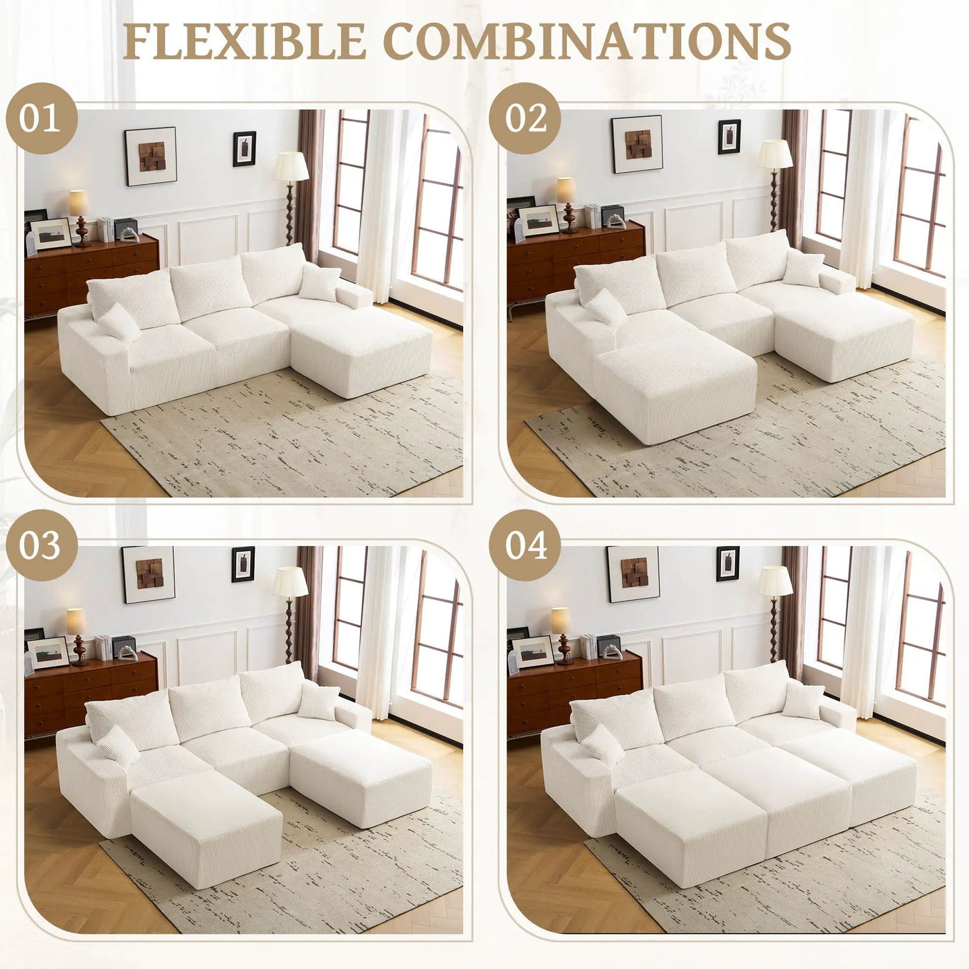 L Shaped Sectional Sofa, Full Compression 3 Seater Cloud Couch With Chaise by Unique Piece Furniture