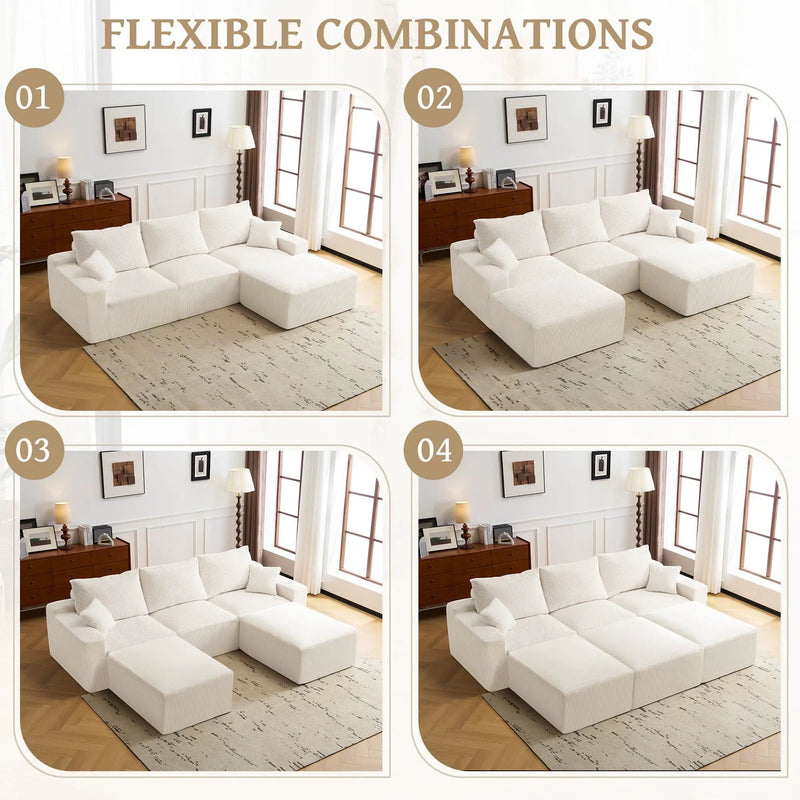 L Shaped Sectional Sofa, Full Compression 3 Seater Cloud Couch With Chaise by Unique Piece Furniture