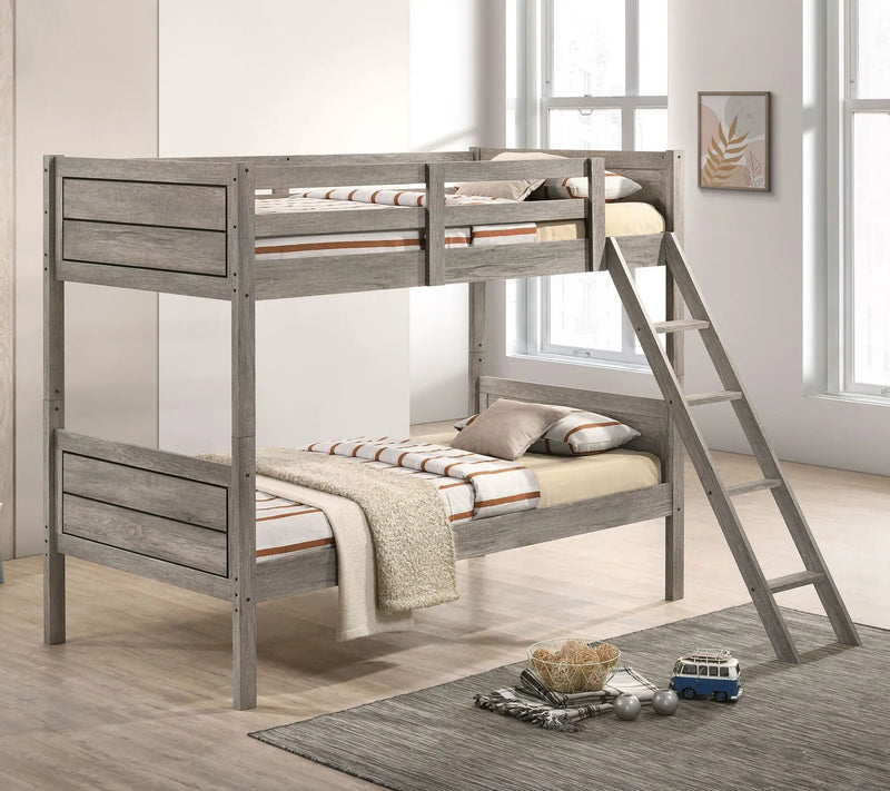 Ryder Wood Twin Over Twin Bunk Bed Weathered Taupe by Unique Piece Furniture